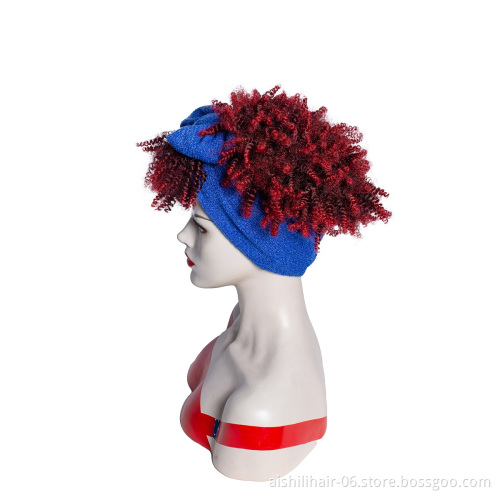Wholesale vendors headband wigs ombre burgundy to red kinky curly heat resistant headband synthetic hair wigs for black women